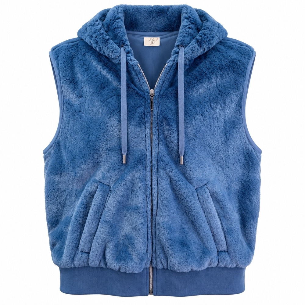Calia‎ Women's XL Blue Faux Fur Hooded Full Zip Vest Cozy Athleisure